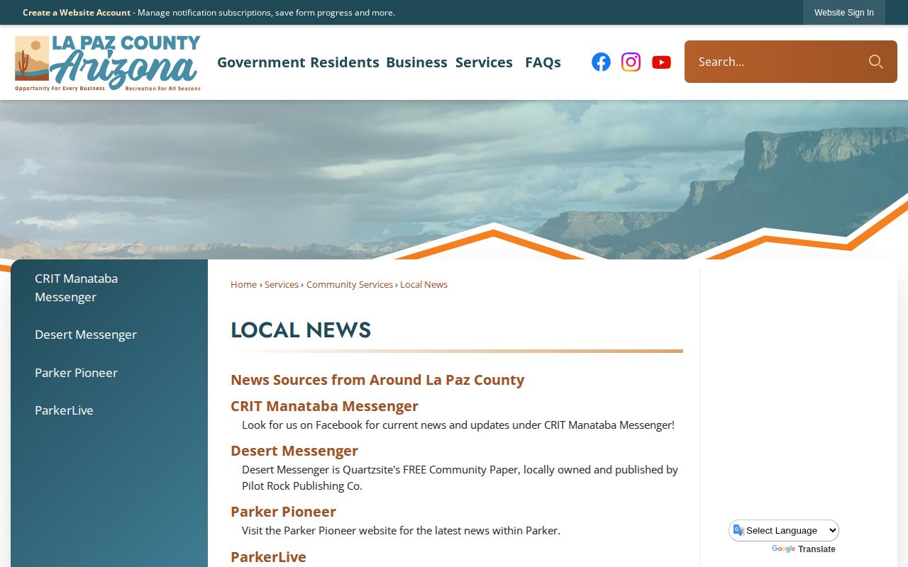 La Paz County official local crime news outlet directory
