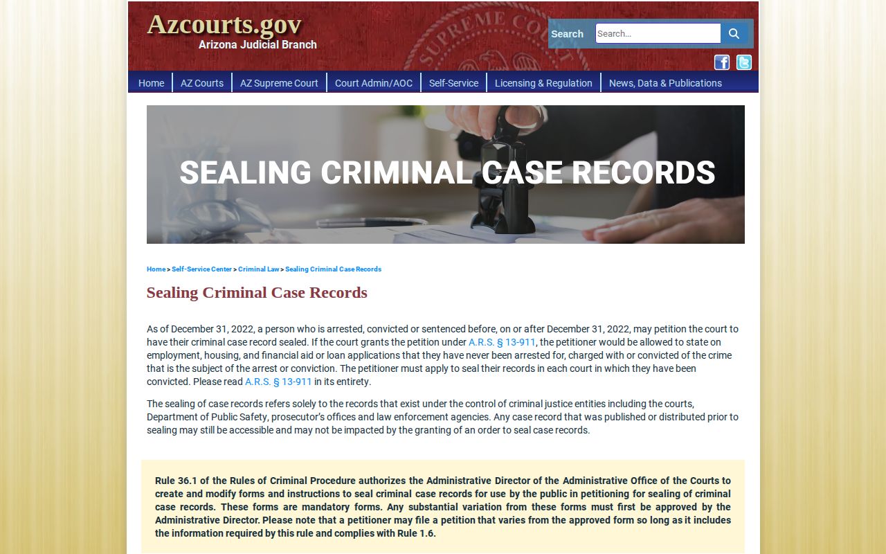 Arizona court sealing forms for La Paz County arrest records