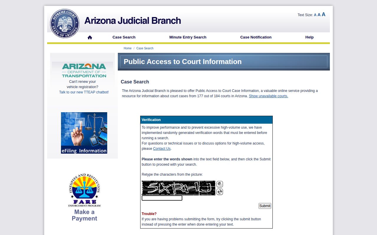 Arizona court search for La Paz County booking dispositions