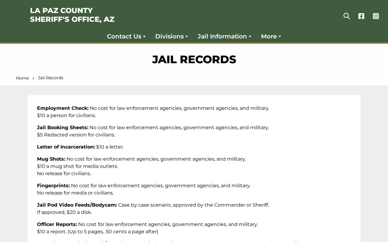 La Paz County booking sheet and mugshot release policy